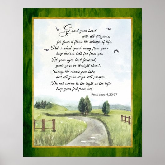 Proverbs 4 Bijbeltekst Waterverf landschapscanvas Poster (Voorkant)