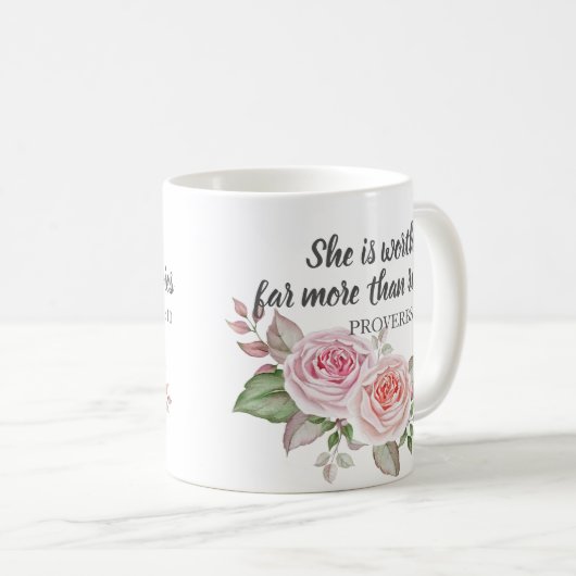 Proverbs van 31:10, veel meer dan roebel koffiemok (Voorkant rechts)