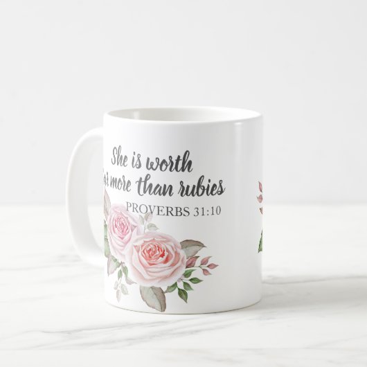 Proverbs van 31:10, veel meer dan roebel koffiemok (Voorkant links)