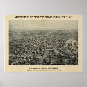 Providence Rhode Island 1894 Antiek Panoramic Map Poster