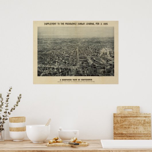 Providence Rhode Island 1894 Antiek Panoramic Map Poster (Keuken)