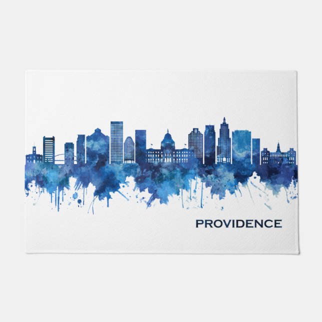 Providence Rhode Island Skyline Blue Deurmat (Voorkant)