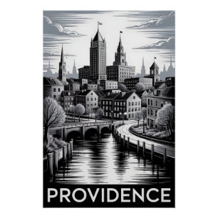 Providence Rhode Island Zwart-Wit Houtsnede Perfect Poster