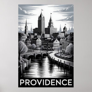 Providence Rhode Island Zwart Wit Houtsnede Poster
