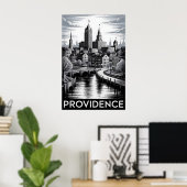 Providence Rhode Island Zwart Wit Houtsnede Poster (Thuiskantoor)