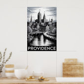 Providence Rhode Island Zwart Wit Houtsnede Poster (Keuken)