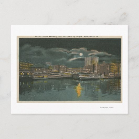 Providence, RI - Night Uitzicht of City & Waterfro Briefkaart (Voorkant)