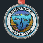 Providenciales Turks en Caicos Scuba Badge Metalen Ornament<br><div class="desc">Providenciales vector kunst ontwerp. Providenciales (Provo) is een eiland in de Turks-Caicoseilanden in de Atlantische Oceaan. Het is omringd door zachte,  zandstranden,  waarvan vele aan de noordkust.</div>