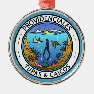 Providenciales Turks en Caicos Scuba Badge Metalen Ornament