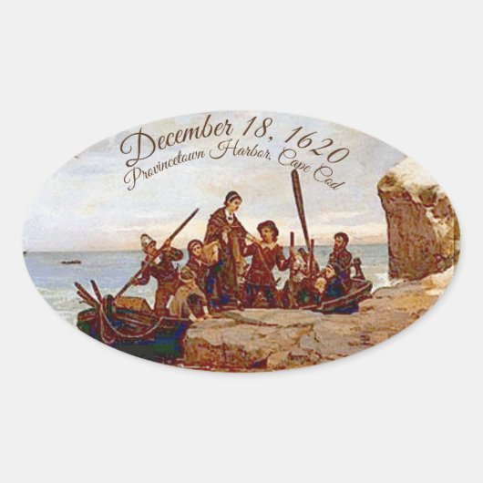 "Provincetown Harbor landing the Pilgrims" Oval Ovale Sticker (Voorkant)