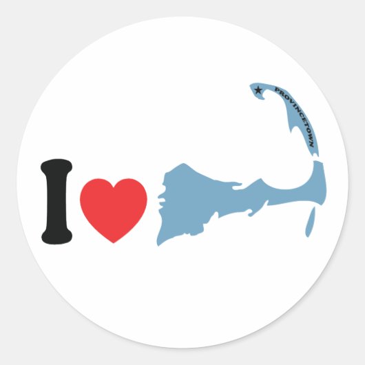 Provincetown "I Love"-design. Ronde Sticker (Voorkant)