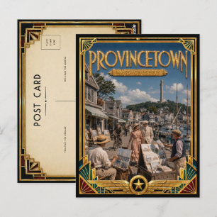 Provincetown Massachusetts Vintage Art Deco Goud Briefkaart