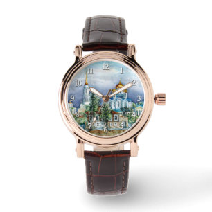 Provinciaal klein stadje Zadonsk aquarelle Horloge