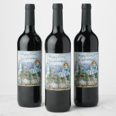 Provinciaal klein stadje Zadonsk aquarelle Wijn Etiket (Flessen)