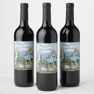 Provinciaal klein stadje Zadonsk aquarelle Wijn Etiket