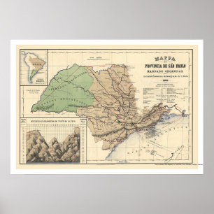 Provincie Sao Paulo Brazilië Kaart 1886 Poster