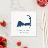 Provinciestad Cape Cod Kaart Blauw en Rood Hart Servet (Insitu)