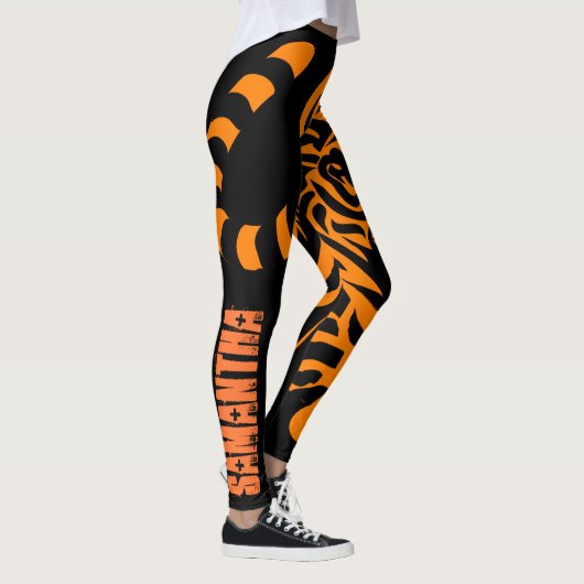 Prowling Tiger Black en Oranje aangepaste Leggings (Rechts)