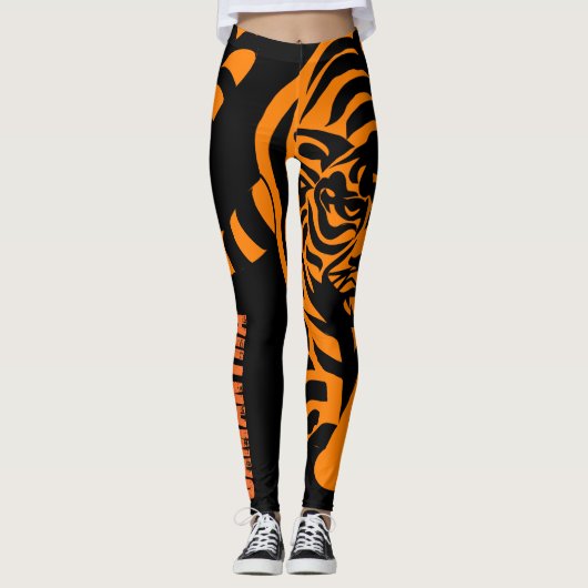 Prowling Tiger Black en Oranje aangepaste Leggings (Voorkant)