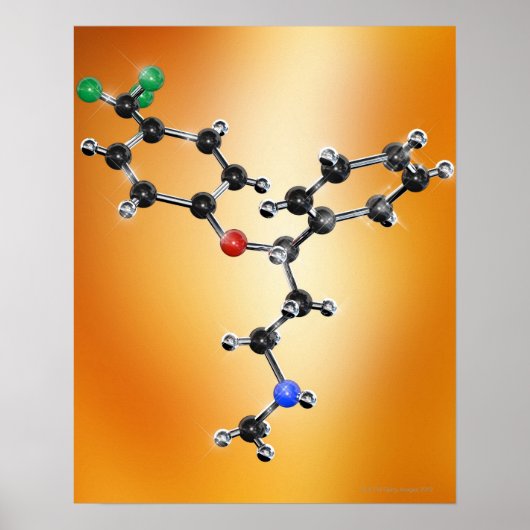 Prozac. Molecular model of the antidepressant Poster (Voorkant)