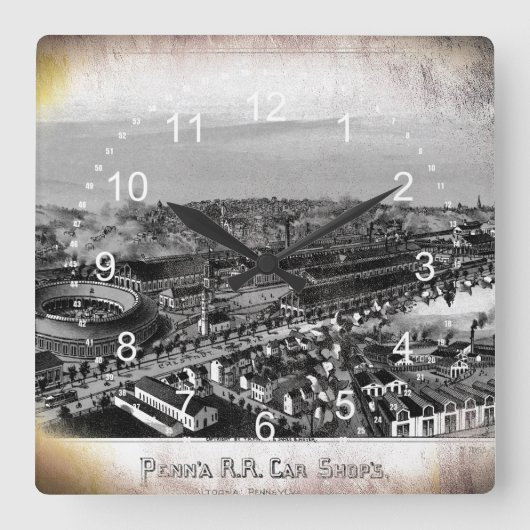 PRR Altoona Shops 1895 Wall Clock Vierkante Klok (Voorkant)