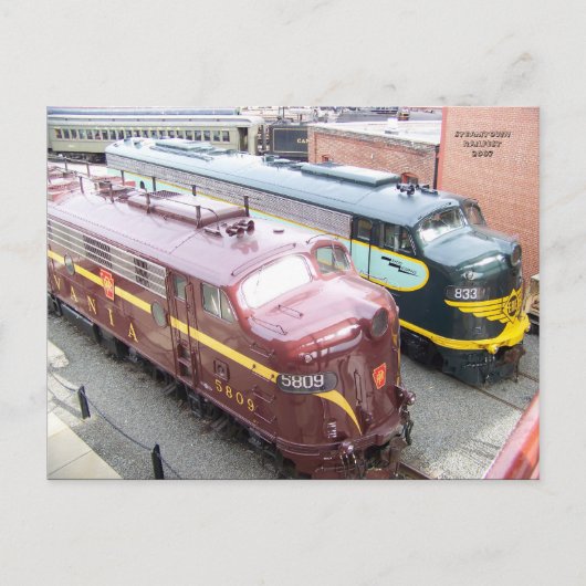 PRR E8A 5809 en ERIE E8A 833 in Steamtown Briefkaart (Voorkant)