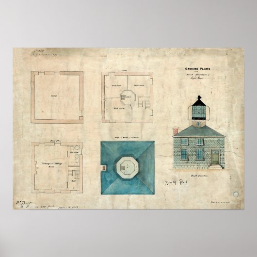 Prudence Island Lighthouse Plan - Rhode Island Poster (Voorkant)