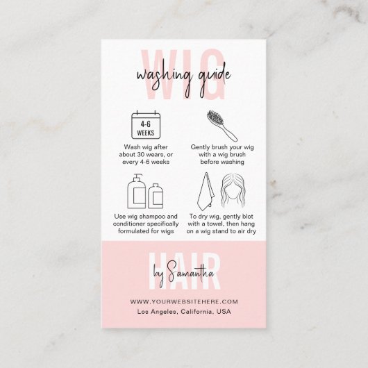 Pruik verzorging instructies Blush roze Logo moder Visitekaartje (Achterkant)
