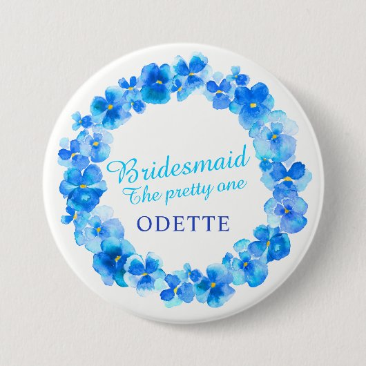 Pruikblauwe sierbloem voor bruidsbruid ronde button 7,6 cm (Voorkant)