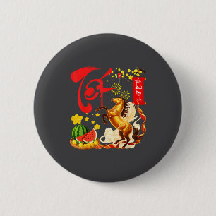Pruikenbloesem Vietnamees Nieuw Lunaar Jaar Paard  Ronde Button 5,7 Cm
