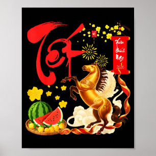 Pruikenbloesem Vietnamees Nieuwjaar Paard 2026 Poster