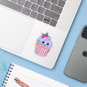 Pruilende bessencupcake sticker (Laptop met iPhone)