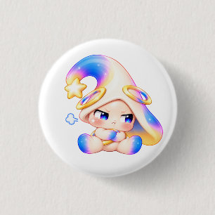 Pruilende pastel knop met over elkaar geslagen arm ronde button 3,2 cm