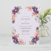 Pruim Abrikoos Ranunculus Eucalyptus Bruiloft Kaart (Staand voorkant)
