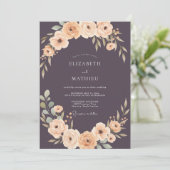Pruim Abrikoos Ranunculus Stof Eucalyptus Bruiloft Kaart (Staand voorkant)