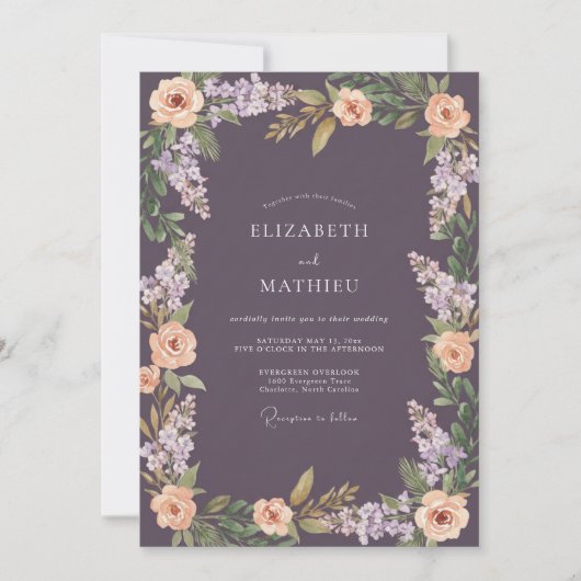 Pruim Abrikozen Loof Eucalyptus Bruiloft Kaart (Voorkant)