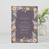 Pruim Abrikozen Loof Eucalyptus Bruiloft Kaart (Staand voorkant)