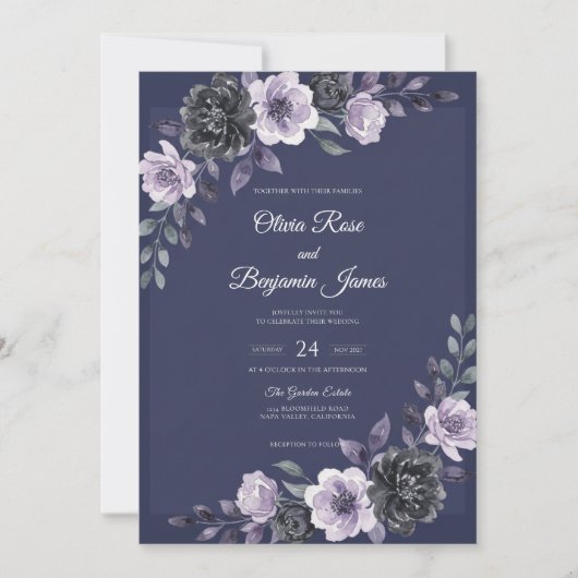 Pruim Amethyst Blad Bruiloft Kaart (Voorkant)