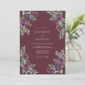 Pruim Amethyst Bladerige Bruiloft Kaart (Staand voorkant)