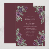 Pruim Amethyst Bladerige Bruiloft Kaart (Voorkant / Achterkant)