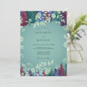 Pruim Aqua Wilde Bloemen Bruiloft Kaart (Staand voorkant)