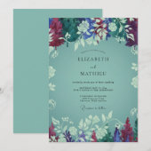 Pruim Aqua Wilde Bloemen Bruiloft Kaart (Voorkant / Achterkant)
