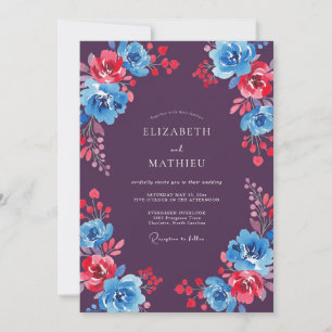 Pruim Azure Ranunculus Eucalyptus Bruiloft Kaart