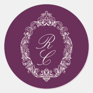 Pruim Barok Monogram Wapen Huwelijk Ronde Sticker
