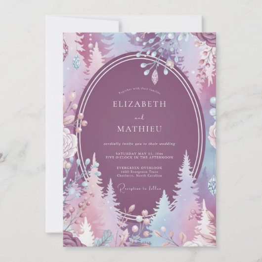 Pruim Bevroren Dennen Eucalyptus Bruiloft Kaart (Voorkant)
