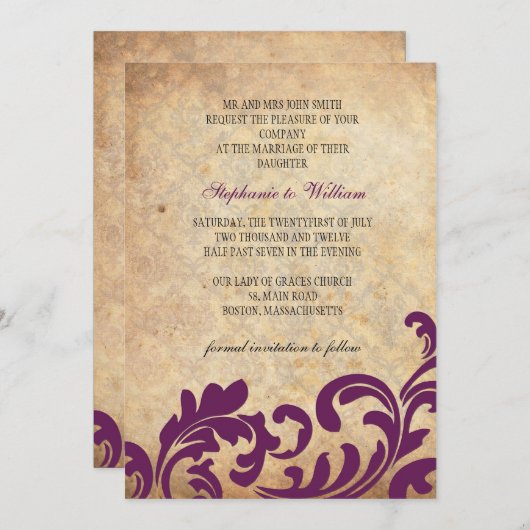 Pruim Bloemen Swirl Bruiloft Uitnodiging (Voorkant / Achterkant)