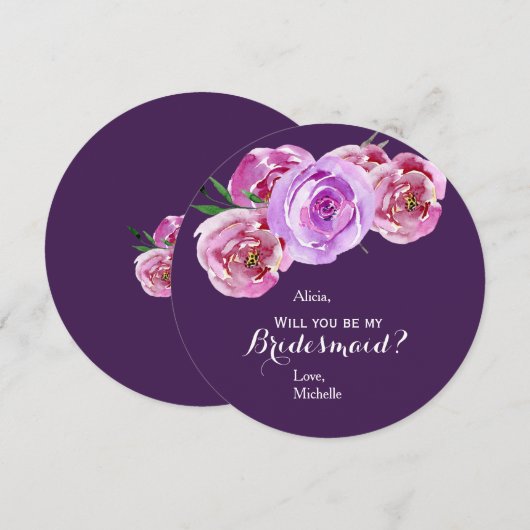 Pruim bloemenpastel roze violette pioenen bruidsme kaart (Voorkant / Achterkant)