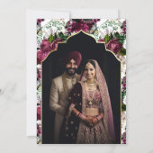 Pruim Bloemige Foto Anand Karaj Sikh Huwelijk Kaart (Achterkant)