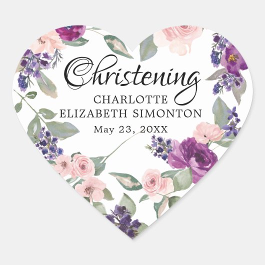 Pruim Blush Bloemen Hart Envelop Afdichting Hart Sticker (Voorkant)