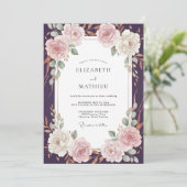 Pruim Blush Ranunculus Eucalyptus Bruiloft Kaart (Staand voorkant)